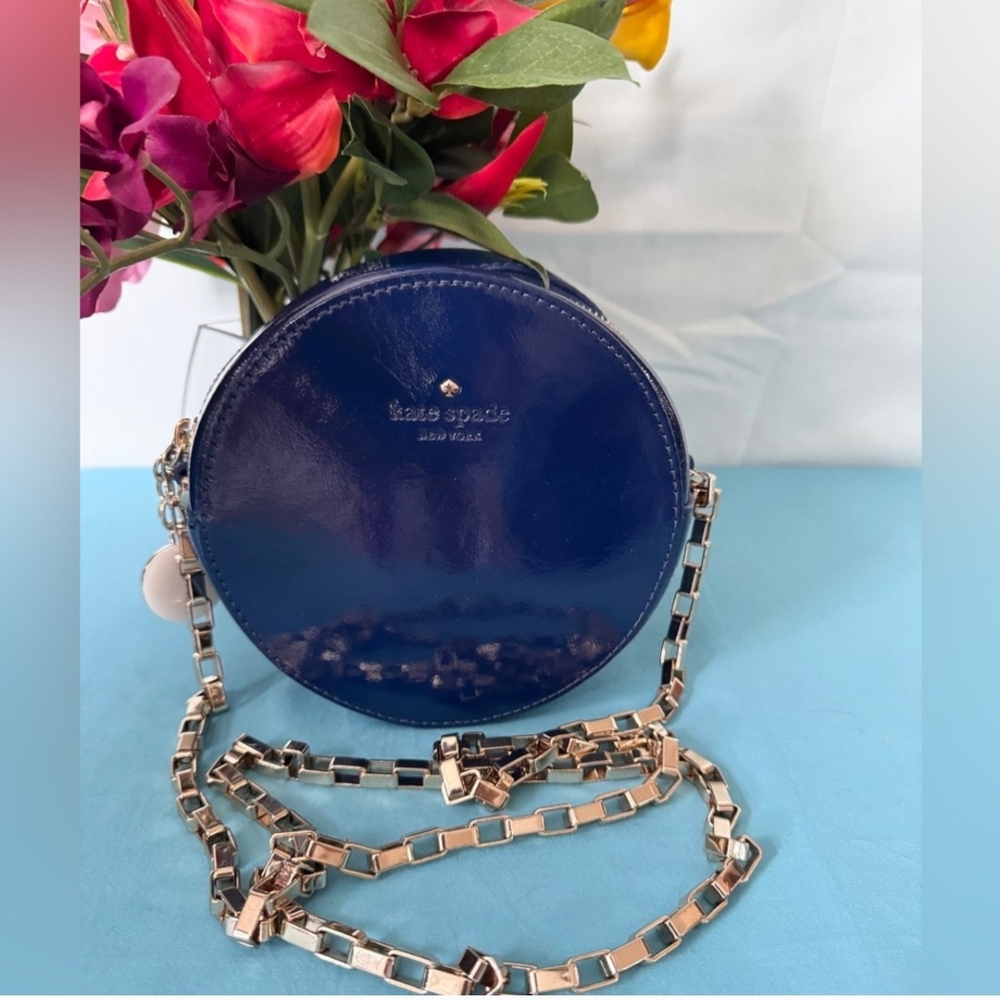 Kate Spade Get Out Of Town Blue Patent Round Crossbody Bag